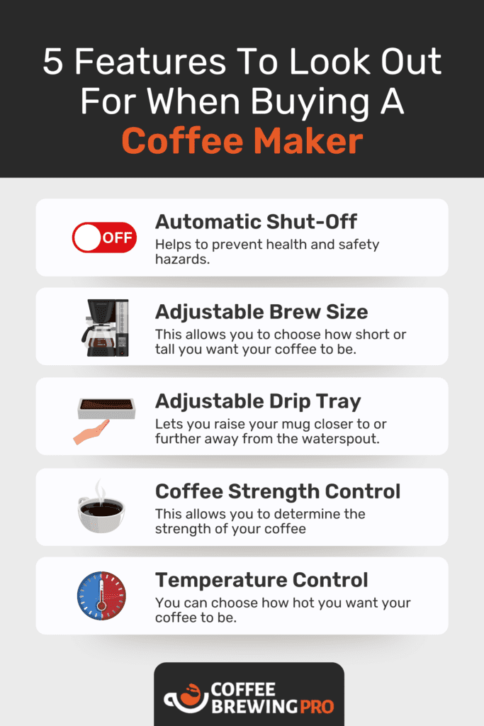 infographic explaining what to look for in a coffee maker